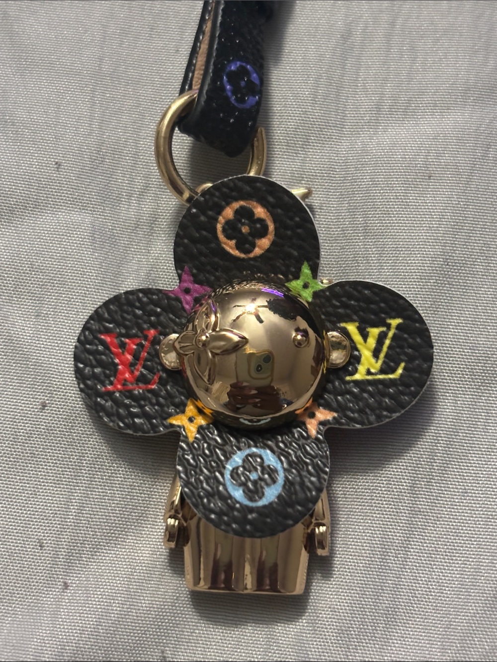 Louis Vuitton Black Multicolor Flower Charm Keychain